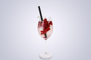 Cocktailauswahl mobile Bar Lille Berry mit Waldbeeren Schweppes Wildberry im Weinglas