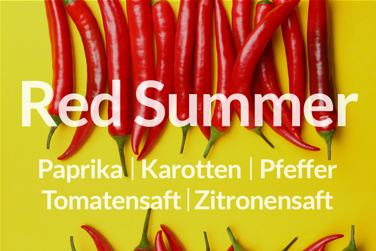 Red Summer Smoothie mit Paprika Karotten Pfeffer Tomatensaft Zitronensaft