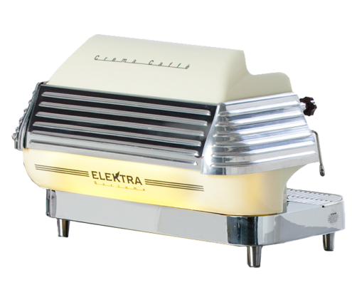 Elektra Barlume Siebträger Espressomaschine mit gelber Beleuchtung Coffee-Catering Messe