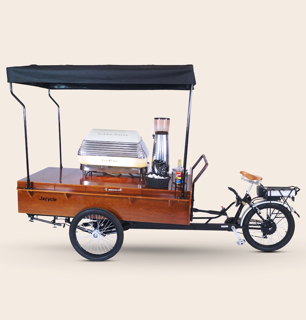Kaffee-Rad Bike mit Kaffeemühle und Siebträger Espressomaschine Espressoservice