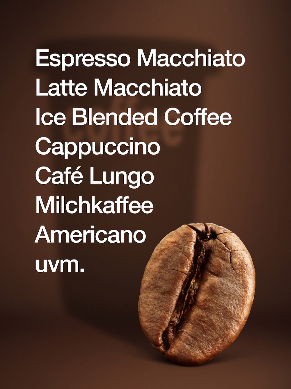 Menü Kaffee Catering mit Espressobohne Cappuccino Latte Macchiato